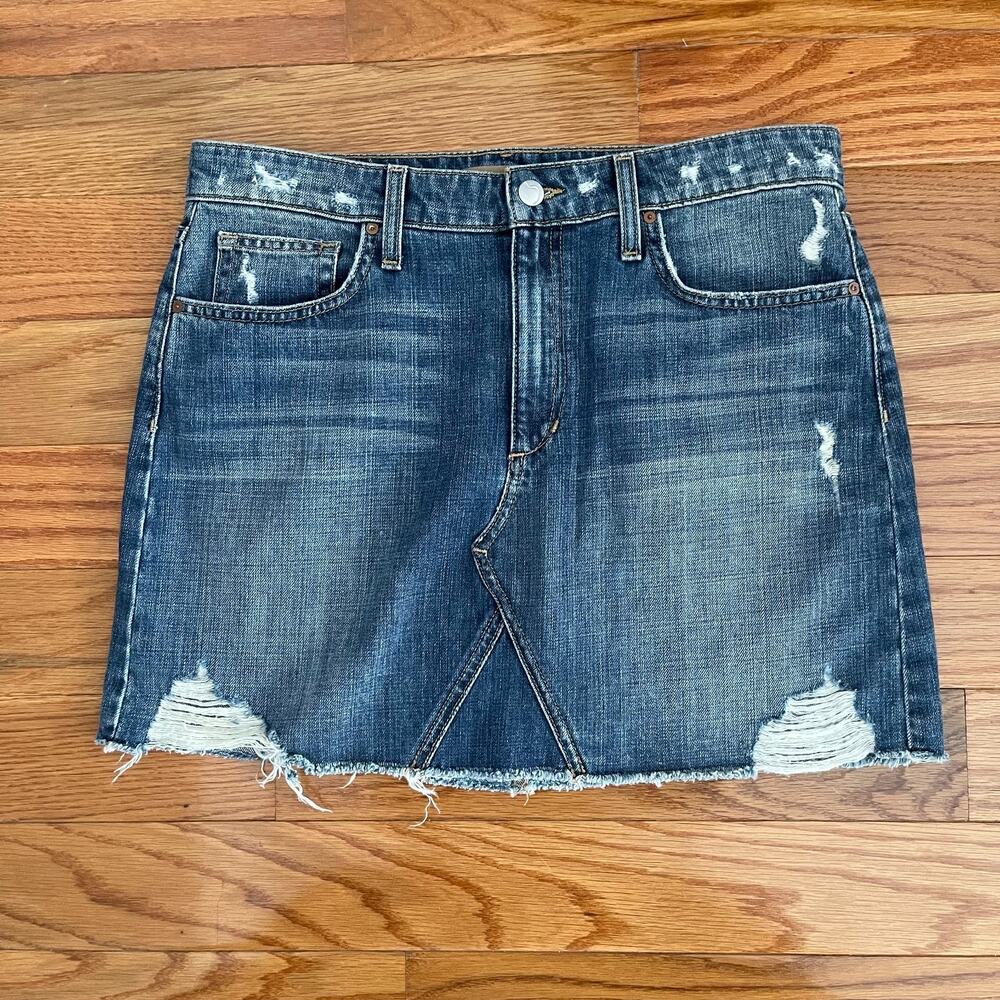 Joes Jeans Drexel Denim Mini Skirt 30 Womens Blue Distressed High Rise Frayed